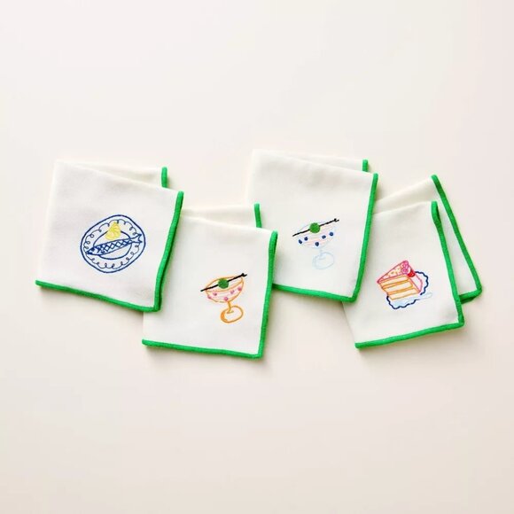 FINAL SET!!! ($15) ♠️ KSNY 4ct Embroidered Icon Cloth Cocktail Napkin - Picture 2 of 5